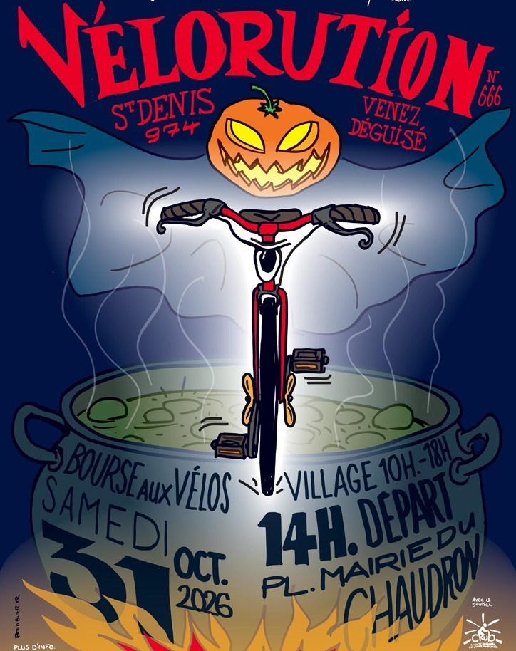 🎃 VÉLORUTION #666 👻 Saint-Denis 974 👹 Venez déguisé ! 🧹Samedi 31 octobre📍place de la mairie du Chaudron